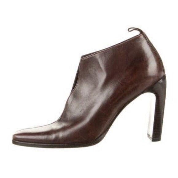 Gucci Authentic Solid Brown Genuine Leather Square Toe Heels Booties Boots 6.5 B - Picture 1 of 9